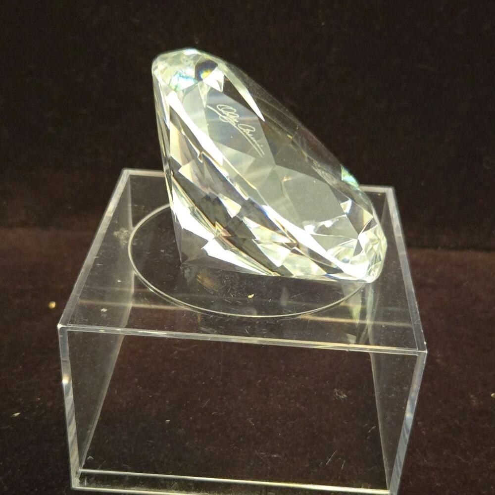 Signed Oleg Cassini Faceted Clear Crystal Paperweight Desk Decor